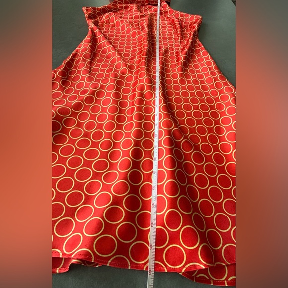 New Women’s Donna Ricco Silk Tie Neck Dress in Orange With Gold Circles Size 6P - Picture 13 of 16